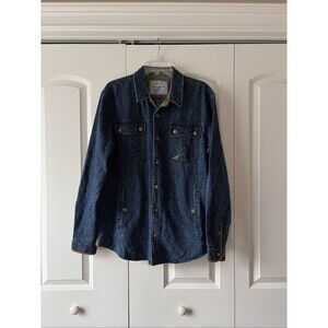 STAPLES RENOWN PIGION BRAND Mens Shirt Denim Camo Elbow Patched Long Sleeve L